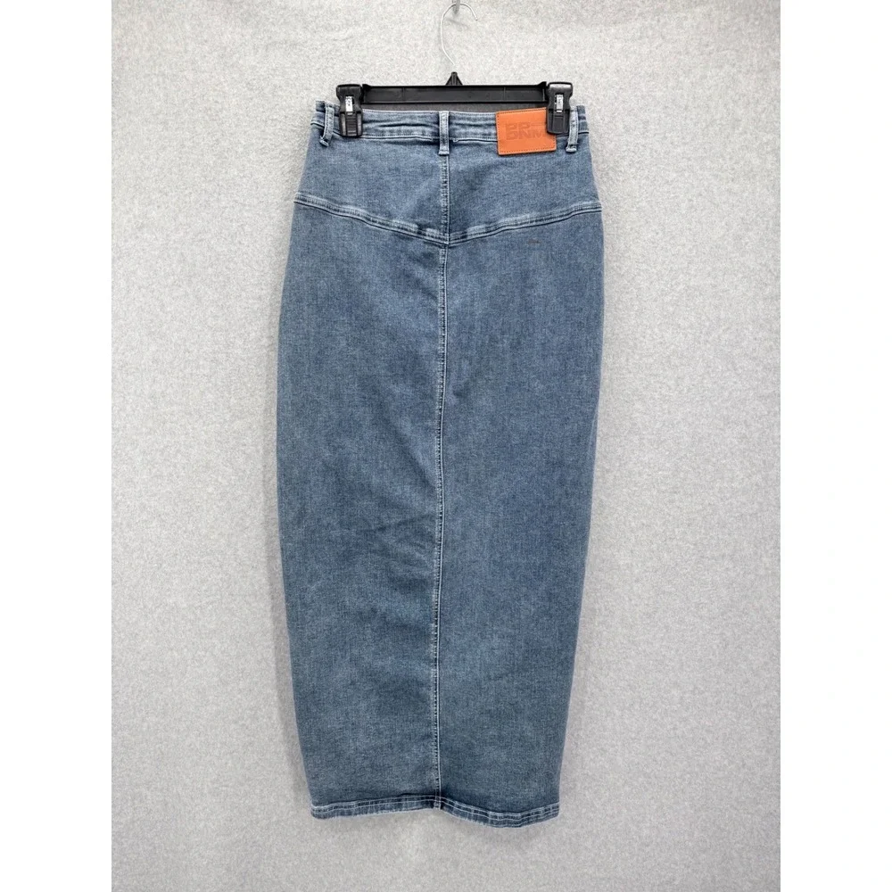 Princess Polly Denim Maxi Skirt Womens 4 Blue Jean Front Slit High Rise Casual
